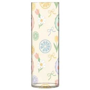 Imagem de CEBUGI Vaso de flores cerejas vermelhas 10 x 30 cm, vaso cilíndrico para flores, vaso transparente inquebrável para festa de casamento, decoração de casa