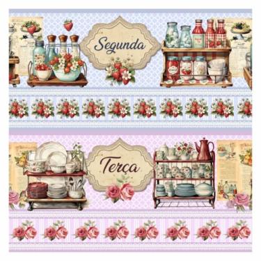 Imagem de Tecido Tricoline Digital Barrado Semaninha Retrô 100% Algodão