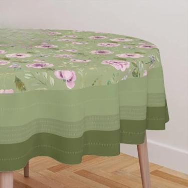 Imagem de Toalha de Mesa Redonda 1,40 m para 4 Lugares – 100% Poliéster – Estampas Variadas Florais e Neutras – Fácil Lavagem (Violeta Verde)