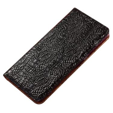 Imagem de FWYANZH Capa carteira para iPhone 16E, padrão clássico de crocodilo de couro verdadeiro, cobertura total, capa de telefone com suporte, visualização à prova de choque, preta, 16E