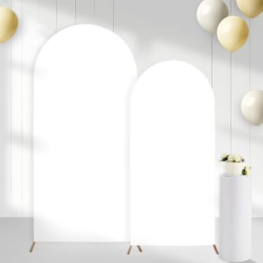 Imagem de CORNER LACE Conjunto de 2 capas de fundo de arco brancas (1,8 m, 1,8 m), 2 lados elastano com elástico e parte superior redonda Chiara Arch para chá de bebê, casamento, festa de aniversário (apenas