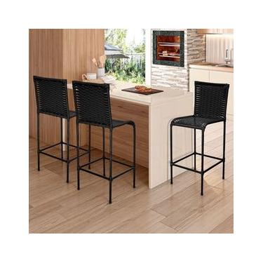 Imagem de Banqueta Alta Famais Diplomata em Fibra Sintética - Preta