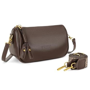 Imagem de Kiss Sea Bolsa transversal feminina pequena de couro vegano com duas alças ajustáveis bolsa de ombro para viagens, Marrom, Tendência