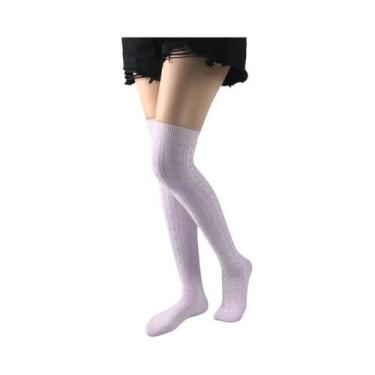 Imagem de Meias Térmicas Femininas De Tricô Acima Do Joelho, Grossas, Quentes E 