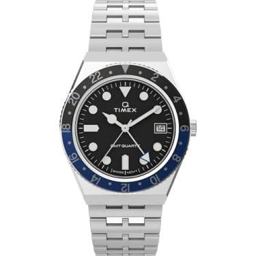 Imagem de Timex Relógio masculino Q GMT 38 mm - mostrador preto com detalhes azuis, Mostrador