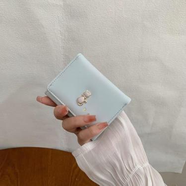 Imagem de Lindas bolsas dobráveis, portátil, adorável gato, bolsa dobrável para moedas, bolsa para dinheiro, carteira curta de poliuretano (azul)