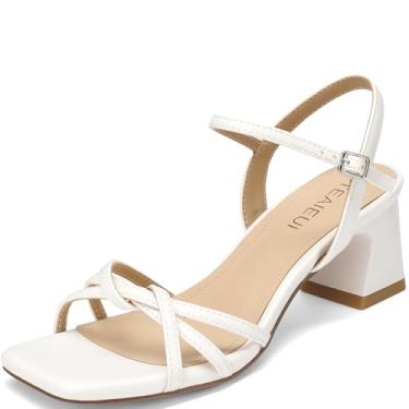 Imagem de TEAIEUI Sandálias femininas, sandálias femininas de salto alto com fivela quadrada, bonitas e confortáveis, Branco, 41