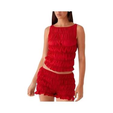 Imagem de Conjunto De Verão Feminino Com Top Sem Mangas E Shorts Pregueados Esti