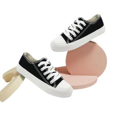Imagem de Tênis infantil de lona, sem cadarço, cano baixo, para meninas, meninos, moderno, cano alto, lona, clássico, casual, tênis, Preto, 12.5 Little Kid