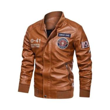 Imagem de Jaqueta De Couro Masculina Primavera Outono Com Bloco De Cores, Estilo