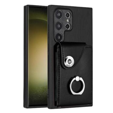 Imagem de COTDINFOR Capa carteira para Samsung Galaxy S26 Ultra com porta-cartões de couro PU com suporte giratório de 360° com fecho magnético durável à prova de choque para Samsung Galaxy S26 Ultra Black YBK