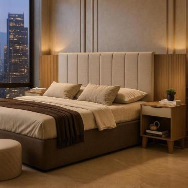 Imagem de Cabeceira Regulável Para Cama Box Casal Queen Helena Com Criados E Pai