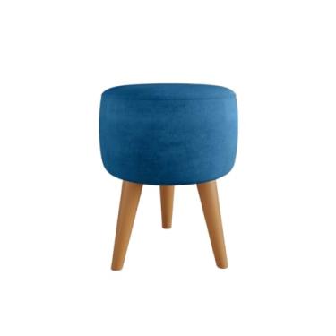 Imagem de Puff Redondo Apoio Os Pés Banqueta Decorativa(SUEDE AZUL-MARINHO)