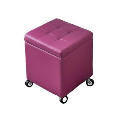 Imagem de Banqueta Para Os Pés Material De Couro Estofado Otomano Economia De Espaço Com Tampa Articulada Banco De Sapato Para Sala De Estar Banqueta Baixa Rotativa 360(Purple,23.6" x 15.7" x 18.1")