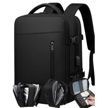 Imagem de Mochila de Viagem, Mochila Feminina, Mochila Masculina, Mala de Mão10kg, Notebook, Reforçada, Grande, Resistente, Impermeável, Expansível, Escola, Trabalho, Preta, (Preta)