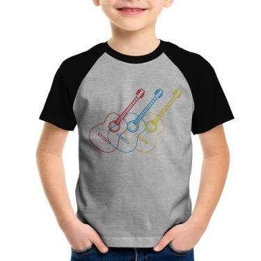 Imagem de Camiseta Raglan Infantil Violão Cores - Foca na Moda, Cinza, Preto, 10