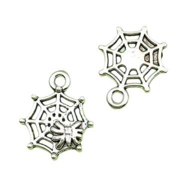 Imagem de Pingentes Antigos Prateados De Halloween 10/13 Peças: Caveira E Teia D