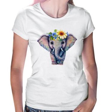 Imagem de Baby Look Elefante E Flores - Foca na Moda, Branco, P