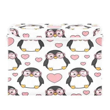 Imagem de Wassud Cestos de armazenamento dobráveis com tampas, óculos de sol, pinguins, cestas organizadoras de tecido dobrável para armário, decoração sazonal de casa 40 x 30 x 30 cm