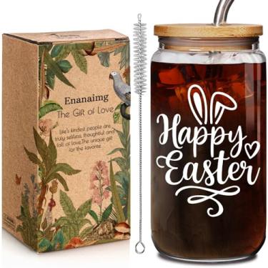 Imagem de Enanaimg Coelhinho da Páscoa Coelho Coelho Coelho Copos de Vidro com Tampa e Canudo 473 ml Presentes para Mulheres Amigas Irmãs, Coelhinho Bonito Caneca de Café Presentes para Mulheres, Decoração de