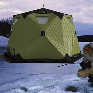 Imagem de Barraca de pesca no gelo portátil de 2,6 m, abrigo isolado pop-up para 3 a 5 pessoas, barraca hexagonal de gelo com piso acolchoado - ideal para viagens de pesca no inverno