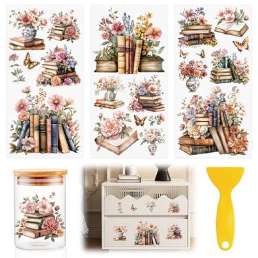 Imagem de HICOHAND Transferências para artesanato, 3 peças retrô flores livros transferências UV DTF adesivos à prova d'água decalques móveis para janela de porta de madeira DIY decoração de casa