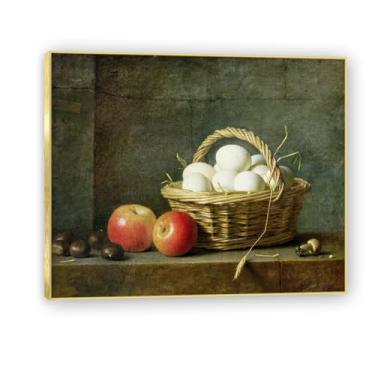 Imagem de NHLDZYH Moldura dourada. Tela de frutas botânicas vintage, impressão de estilo de pintura a óleo vintage, decoração de jantar country de fazenda, pronta para pendurar. A09. 40 x 48 cm.