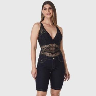 Imagem de Bermuda Jeans HNO Jeans Ciclista Hot Pants Com Elastano Azul Escuro-Feminino