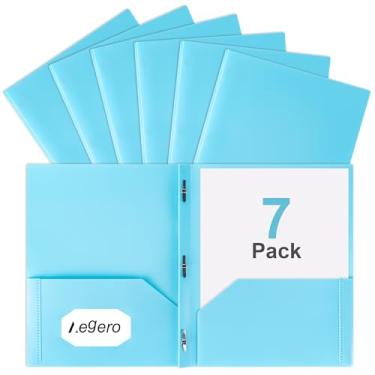 Imagem de Aegero Pastas com bolsos e pinos com fixadores (pacote com 6, azul claro), pastas de plástico durável com pinos, resistente a rasgos, 2 pastas de 3 pinos para trabalho escolar e escritório, tamanho