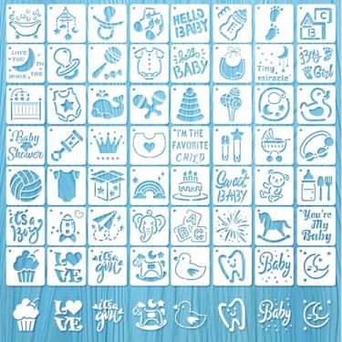 Imagem de 56 peças de estênceis de chá de bebê para pintura, kit de decoração de macacão para chá de bebê, padrões de animais fofos de 7,6 cm, reutilizável para body, sapatos, babadores e roupas