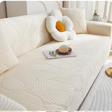 Imagem de Capa de sofá 1, 2, 3, 4 e 5 lugares, protetor móveis veludo grosso luxo, capa cor sólida, elástica para cadeira reclinável(Beige,5-seat 305-350cm)
