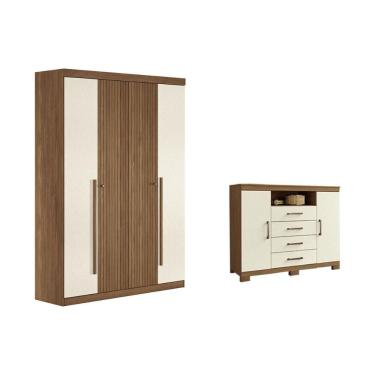 Imagem de Guarda Roupa +cômoda 2 Peças Qc337 Jatoba/areia - Santos Andirá