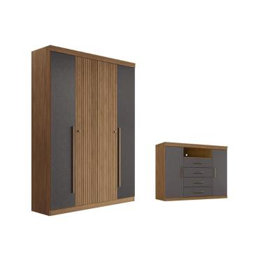 Imagem de Guarda Roupa +1cômoda Qc339 Jatobá/grafite - Santos Andirá