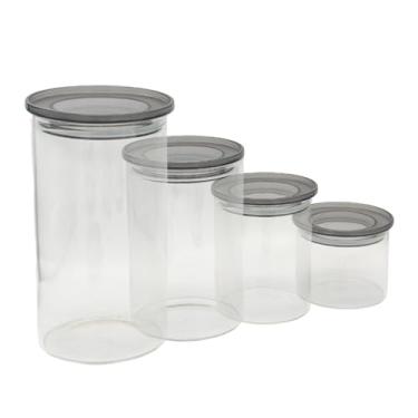 Imagem de Conjunto De Potes Life De Vidro Herméticos Redondos Com Tampa PP - Kit 4 Peças Para Armazenamento De Alimentos E Organização De Cozinha - Capacidades 500ml, 700ml, 1100ml, 1300ml