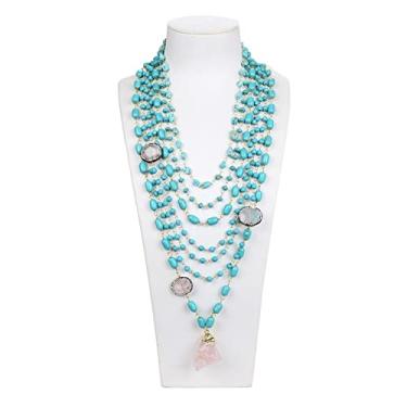 Imagem de DWBPGVUN Joias 48-78,7 cm, 7 fios, turquesas, azuis, pedras preciosas, quartzo rosa, conector de cristal