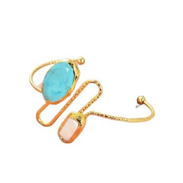 Imagem de SQGGMOAUSC Bracelete branco cultivado Biwa pérola azul banhado a ouro pulseira feminina aberta