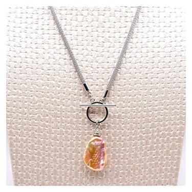 Imagem de DWBPGVUN Colar de prata feminino, colar com fivela OT, pingente de pérola barroca multicolorido, colar de prata esterlina 925, decorações femininas, Red, Ágata