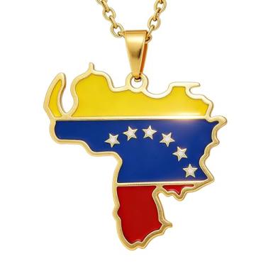 Imagem de Fusamk Colar de mapa da Venezuela com design de pingente de bandeira - Colar de aço inoxidável com corrente de 50 cm para mulheres e homens, Metal, Sem Pedra Preciosa