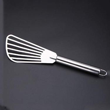 Imagem de U5GAAALPPQ9 Espátula de aço inoxidável com fenda para cozinhar pá, pá de pizza, panqueca, pastelaria, churrasco, bife, cortador de queijo, silencioso, utilidades de cozinha (cor: estilo 3) (estilo 1)