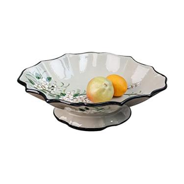 Imagem de Tigela de frutas requintada prato de frutas de cerâmica para casa, sala de estar, mesa de café, mesa de jantar, tigela de frutas grande, bandeja de cerâmica retrô, bandeja de armazenamento, prato de