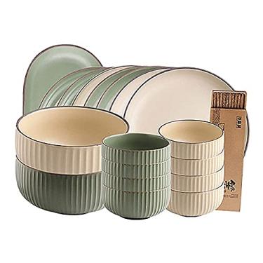 Imagem de U5GAAALPPQ9 Conjuntos de jantar para 6 pessoas, conjunto de pratos e tigelas de cerâmica, pratos de sobremesa, cozinha, restaurante, banquete, 28 peças