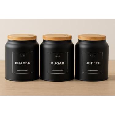 Imagem de Kit Porta Condimentos preto 3 Peças coffee, sugar e snacks. Pote café,