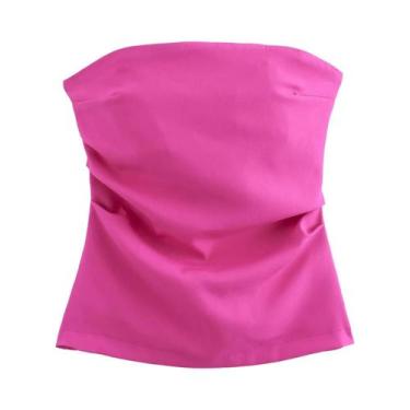 Imagem de Top Cropped Sem Mangas Com Costas Franzidas Para Mulheres, Verão, Ombr