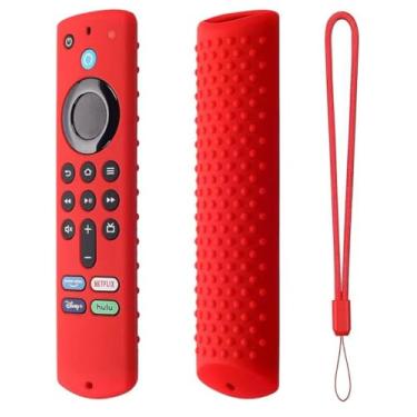Imagem de Capa Para controle Fire-TV-Stick 4K/3rd Gen | Estojo de controle remoto de silicone macio com cordão. Capa protetora para controle Fire-TV-Stick 4k - 3ª Geração. (VERMELHO)