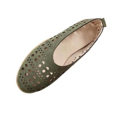 Imagem de Mocassins femininos casuais vazados com design respirável para conforto na primavera, Verde, 35
