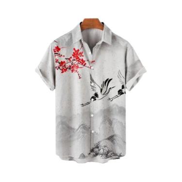 Imagem de Camisa Floral Havaiana Masculina plus Size De Secagem Rápida Manga Cur