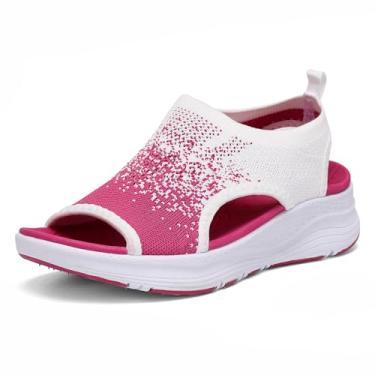 Imagem de YESWIN Sandálias femininas de caminhada, suporte de arco, ortopédica, confortável, fascite plantar, antiderrapante, casual, bico aberto, sandálias esportivas para verão e praia, Gradação rosa, 38