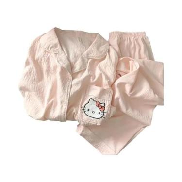 Imagem de Pijamas Kawaii Hello Kitty Com Mangas Longas E Calças, Roupa De Dormir