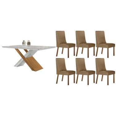 Imagem de Sala Jantar Mesa Imperatriz Tampo c/ Vidro Curvo 180cm+6 Cadeiras Dako