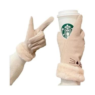 Imagem de Luvas Femininas De Inverno Em Cashmere E Camurça Para Ciclismo, Dupla 